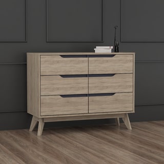 Mid-Century Two-Tone Oak and Grey Wood 6-Drawer Chest by Baxton Studio