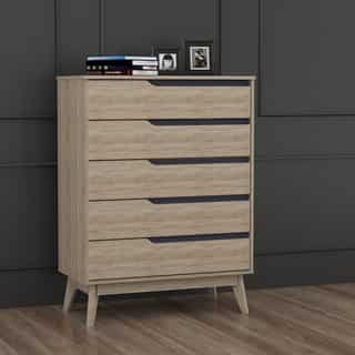 Mid-Century Two-Tone Oak and Grey Wood 5-Drawer Chest by Baxton Studio
