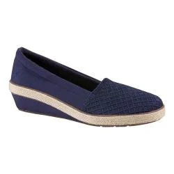 Women's Grasshoppers Petunia Slip-On Wedge Peacoat Navy Canvas/Stretch