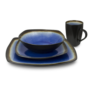 Kalorik Haus Blue Ceramic 16-piece Square Dinnerware Set