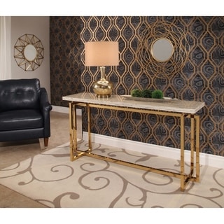 Abbyson Archer Brass Finished Beige Top Sofa Table