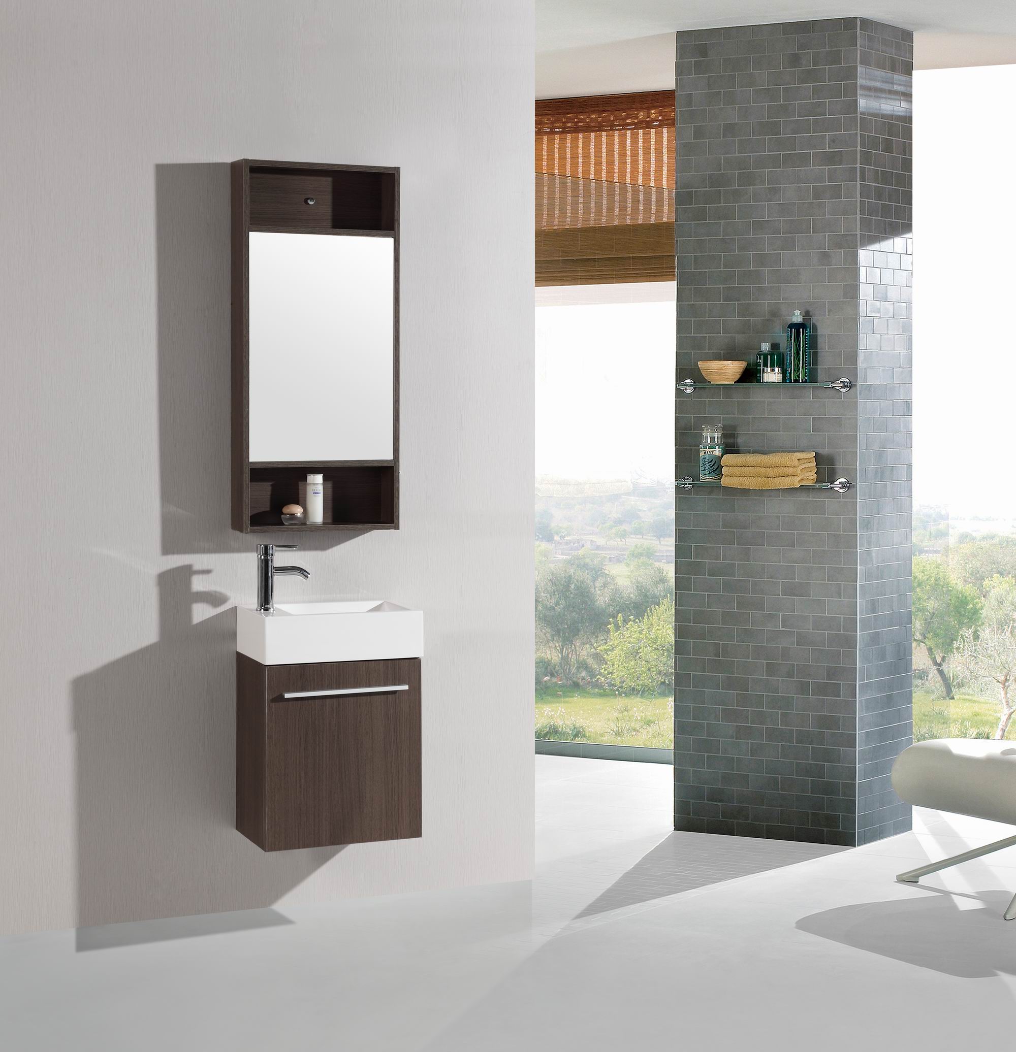 18 inch Belvedere Modern Wall Mounted Espresso Bathroom Vanity w/ resin sink
