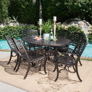 Windley Outdoor Expandable Aluminum Dining Set with Umbrella Hole by Christopher Knight Home