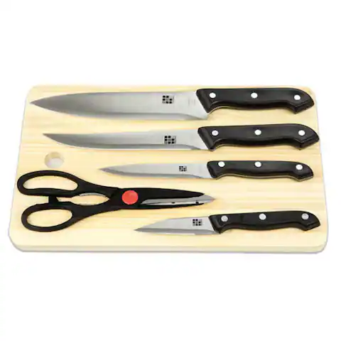Home Basics 5 Piece Stainless Steel Knife Set with Cutting Board