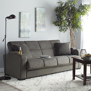 Portfolio Tevin Gray Velvet Convert-a-Couch Storage Arm Futon Sofa Sleeper