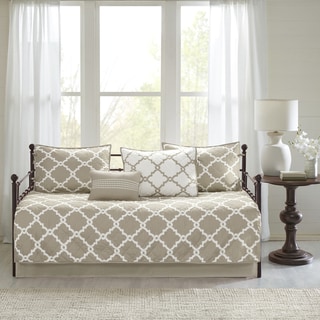 Madison Park Essentials Diablo Chic Taupe Reversible Fretwork Printed 6 Pieces Daybed Set