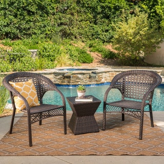 Madison Outdoor 3-Piece Square Wicker Chat Set by Christopher Knight Home