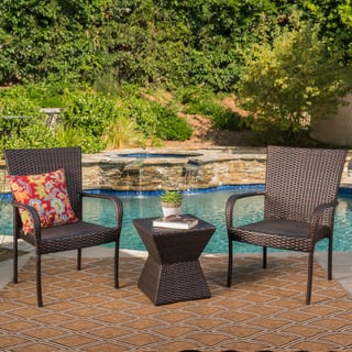Bristol Outdoor 3-Piece Square Wicker Chat Set by Christopher Knight Home