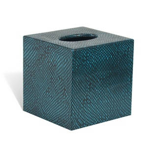 Genuine Leather Tissue Box Cover for Vanity Countertop, Teal Blue