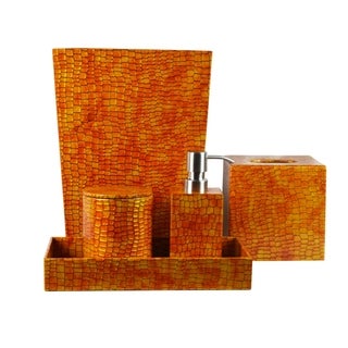 Genuine Leather 5-Piece Bath Accessory Set, Orange/Honey Comb