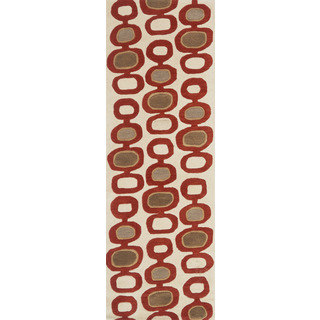 Hand-tufted Echo Ivory/ Red Geo Runner Rug (2'6 x 7'6)