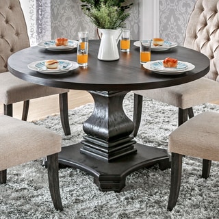 Furniture of America Lucena Traditional Farmhouse Style Pedestal Base Antique Black Round Dining Table