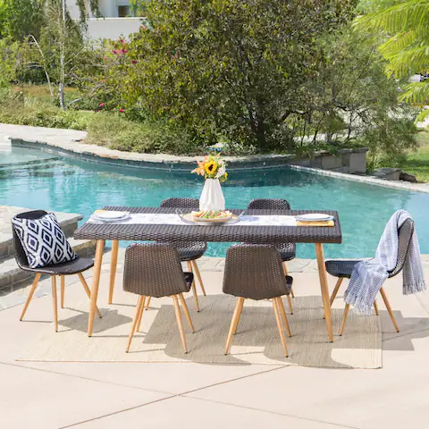 Gila Outdoor 7-Piece Rectangle Wicker Dining Set by Christopher Knight Home