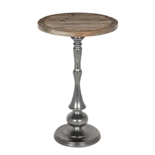 Kate and Laurel Regina Round Metal and Wood Pedestal Accent Table, Silver
