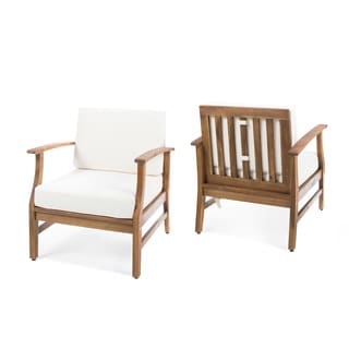 Perla Outdoor Acacia Wood Club Chair with Cushion (Set of 2) by Christopher Knight Home