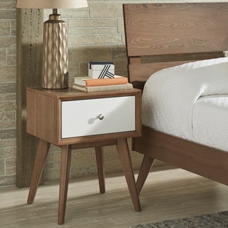 Sylvia Mid-Century White and Walnut 1-Drawer Nightstand by iNSPIRE Q Modern