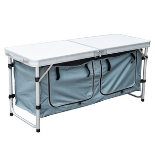Outsunny Aluminum Camping Folding Camp Table with Carrying Handle and Storage Organizer
