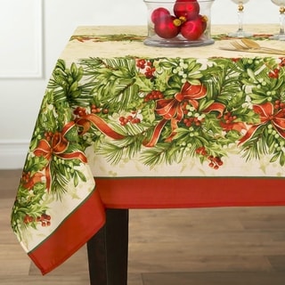 Holly Traditions Printed Fabric Christmas Tablecloth
