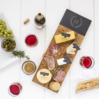 Personalized Acacia & Slate Charcuterie Serving Board with Slate Markers
