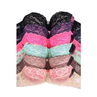 Mamia 6-Pack DD-Cup Demi Coverage Allove Lace Bras (Assorted Colors)