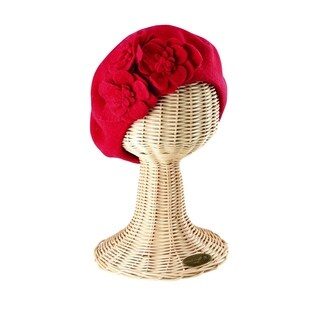 San Diego Hat Company Wool Beret with Flowers SDH0515 Red