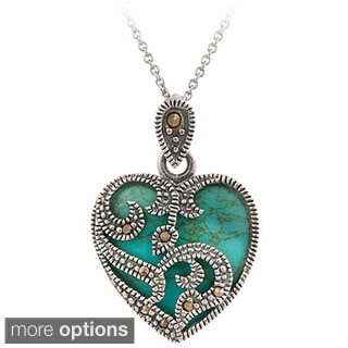 Glitzy Rocks Sterling Silver Marcasite and Gemstone Heart Necklace