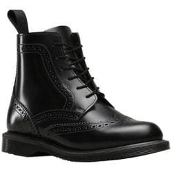 Women's Dr. Martens Delphine Brogued 6-Eye Boot Black Polished Smooth Leather