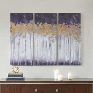 Madison Park Midnight Forest Violet Multi Gel Coat Canvas with Gold Foil Embellishment 3-piece Set