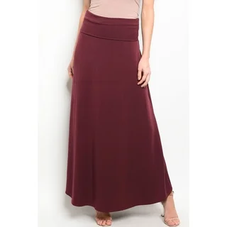 JED Women's Stretchy Fold-Over Solid Maxi Skirt