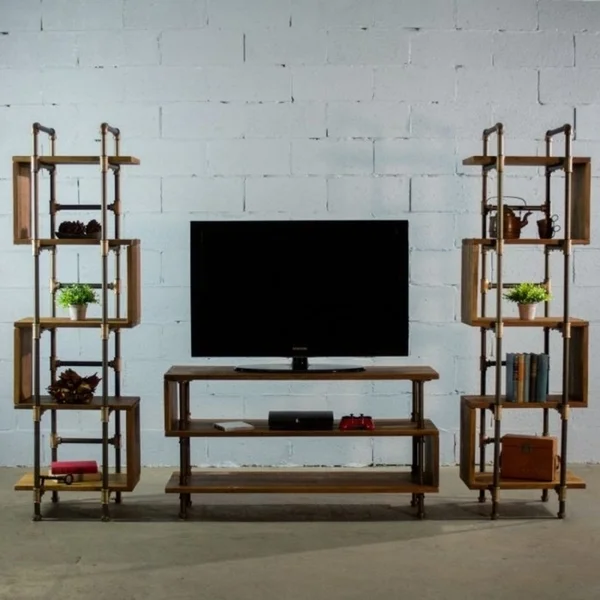 Furniture Pipeline Tucson Modern Industrial Console TV/Media Stand Center-Etagere/Bookcase