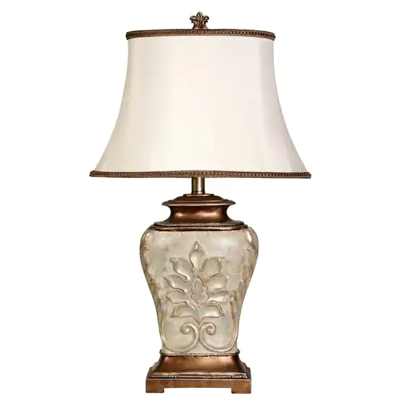 StyleCraft Magonia Antique White With Gold Accents Table Lamp - White Fabric Shade