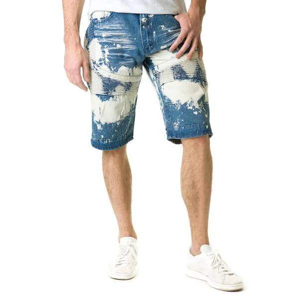 Stitches & Rivets Men's Medium Blue Denim Shorts with Moto Thigh