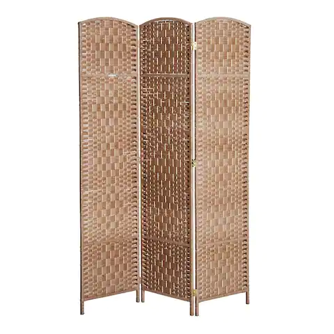 HomCom 6' Tall Wicker Weave Three Panel Room Divider Privacy Screen - Natural Blonde Wood