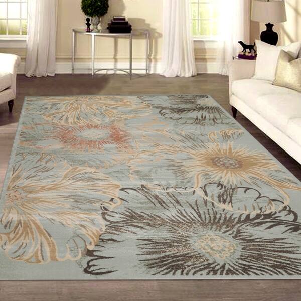 Admire Home Living Gallina Contemporary Transitional Distressed Floral Pattern Area Rug