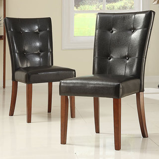 TRIBECCA HOME Tufted Button Back Dark Brown PU Side Chair (set of 2)