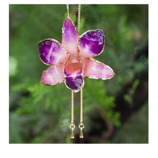 Handmade Pink Perfection Preserved 24k Gold-plated Natural Dendrobium Purple Orchid Women's Lariat Necklace (