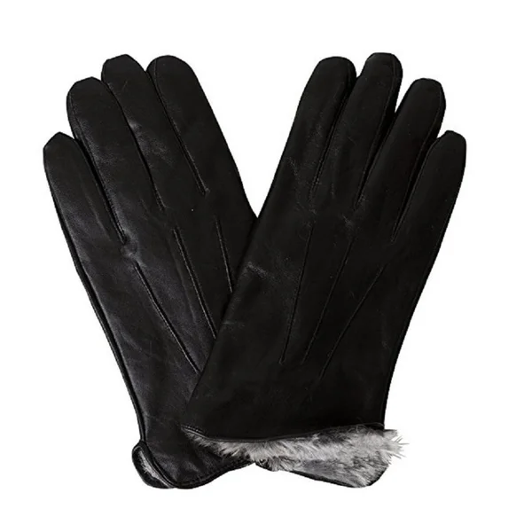 Mens Leather Gloves Fake Fur Lined