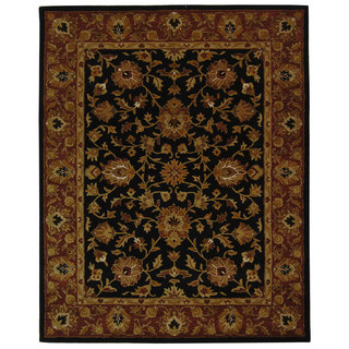 Safavieh Handmade Heritage Traditional Kerman Black/ Peach Wool Rug (5' x 8')