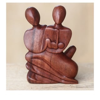 Family Love Sleek Decorative Accent Brown Wood Modern Artwork Sculpture (Indonesia)