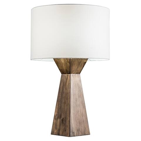 Modern Home Espresso Geometric Wood Table Lamp w/Natural Jute Shade