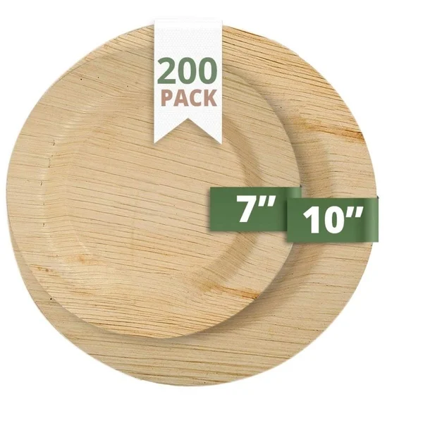 CaterEco Deluxe Round Palm Leaf Plates Set (200 Pack)