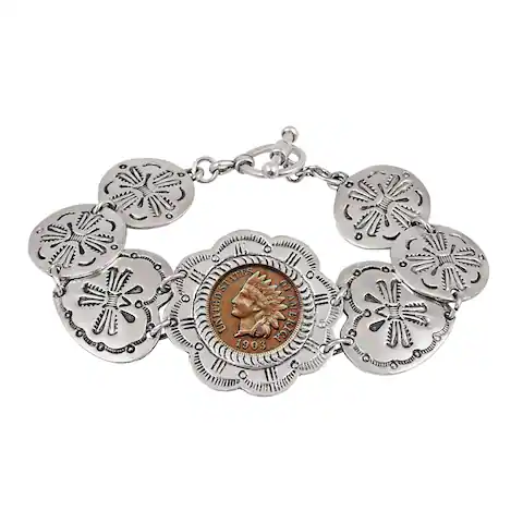 Indian Penny Western Toggle Silvertone Coin Bracelet - Silver