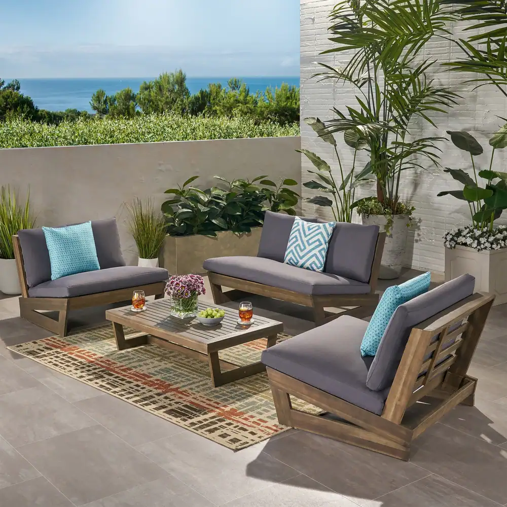 Sherwood Outdoor 4-Seater Wood Chat Set by Christopher Knight Home