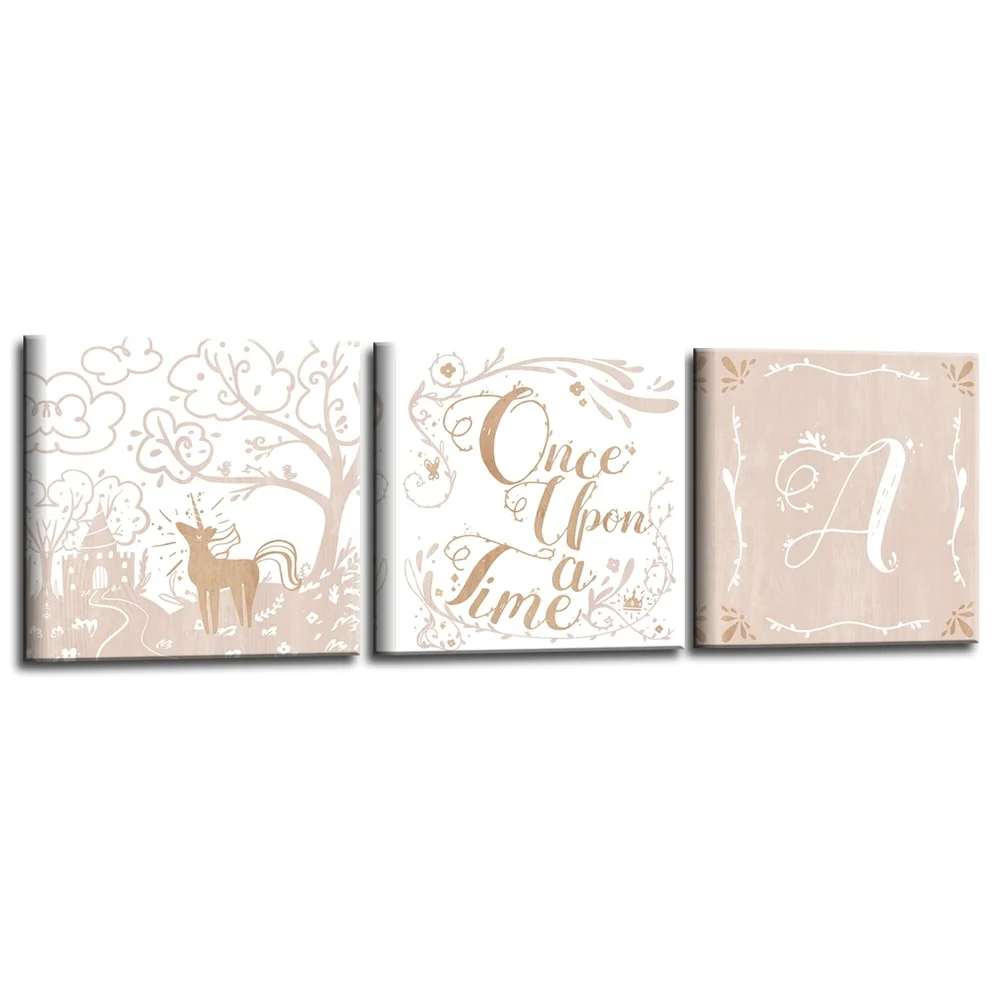 'Once Upon a Time' 3-Pc Wrapped Canvas Monogram Nursery Wall Art Set