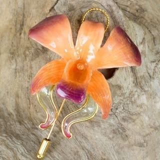 'Sunset Beauty' Natural Orchid Goldplated Stickpin (Thailand)