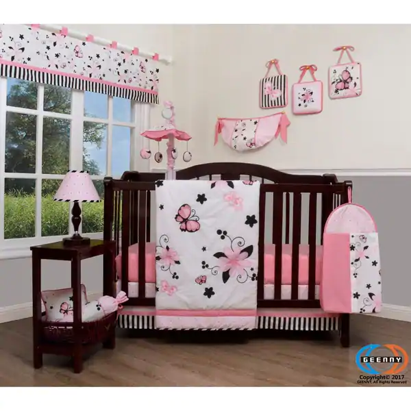 GEENNY New Pink Butterfly 13 Piece Baby Nursery Crib Bedding Set