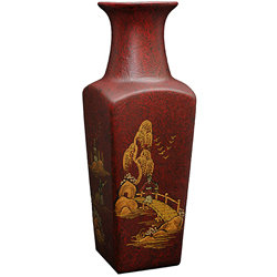 Red Crackle Square Vase (China)