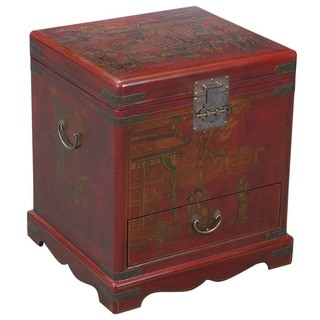 Hand-painted End Table Storage Chest - Red