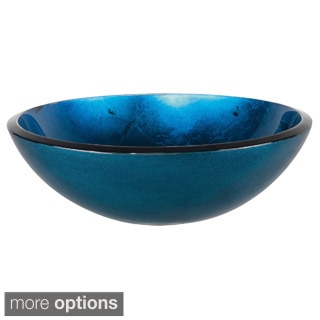 KRAUS Irruption Glass Vessel Sink in Blue with Pop-Up Drain and Mounting Ring in Satin Nickel
