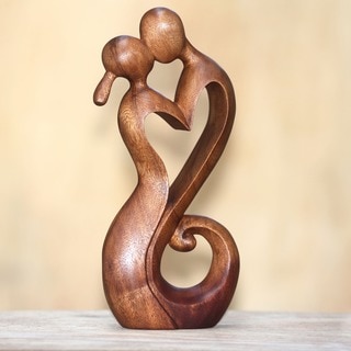 Hand Crafted Wood Everlasting Kiss Statuette (Indonesia)
